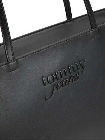 Çantë tote Tommy Jeans Must Bag AW0AW18455, poliuretan, e zezë
