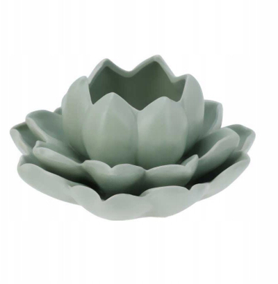 Mbajtëse qiriri Home Styling Collection Lotus, porcelan, 12.5 x 13 x 6.5 cm, e gjelbër