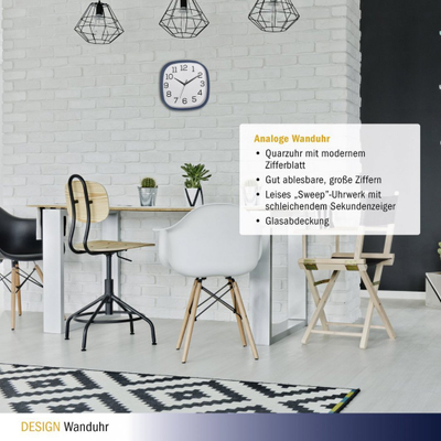 Orë muri me akrep TFA 60.3053.06, me kuarc, katrore, blu
