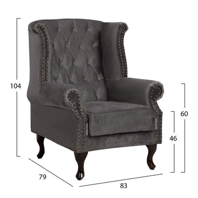 Karrige Polina stil Chesterfield velur gri 83×75×107 cm (HM0053.10), gri