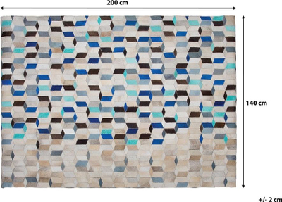 Tepih lëkure lopë Patchwork, me figura gjeometrike, 140 x 200 cm, shumëngjyrësh