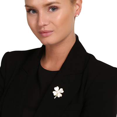 Broshë për femra JwL Luxury Pearls JL0839, e bardhë/artë