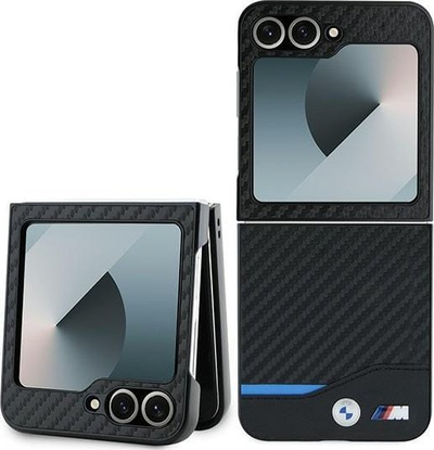 Kapak telefoni BMW BMHCZF622NBCK, për Samsung Galaxy Z Flip6, Carbon Blue Line, i zi