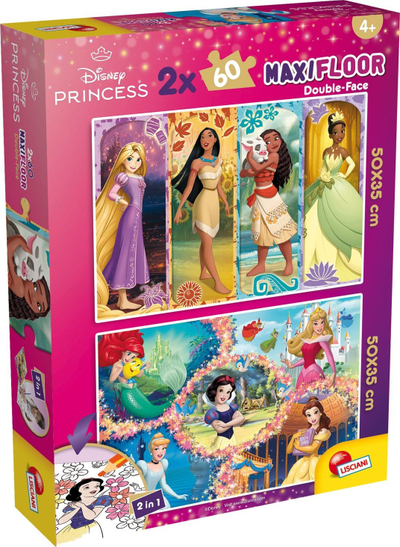 Puzzle dyshemeje Lisciani Maxifloor Disney Princess, 2x60 copë, për ngjyrosje