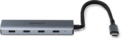 USB Hub Lindy me 4 porta USB 3.2 Gen 2 Type C, 10Gbps, Plug and Play, gri