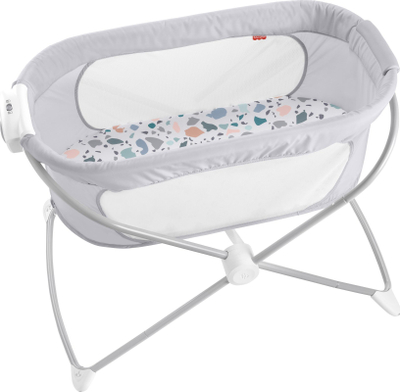 Kreveti lëkundës për bebe Fisher Price Soothing View Bassinet, palosës, me rrjetë anësore, gri