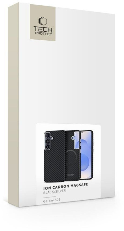 Mbrojtëse telefoni Tech-Protect Ion Carbon për Samsung Galaxy S25, MagSafe, e zezë