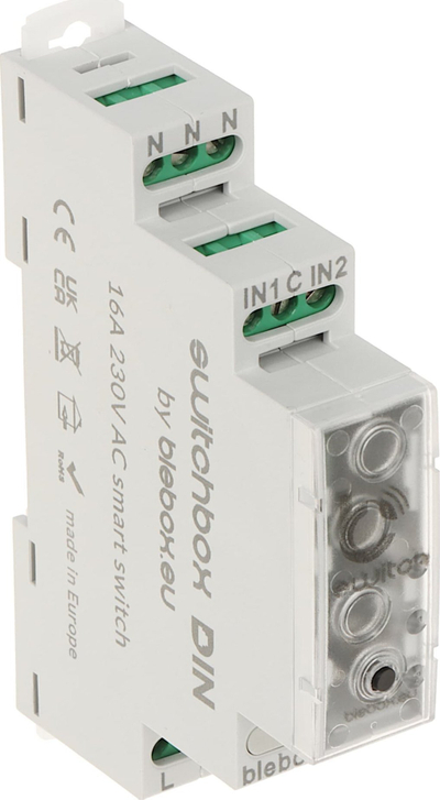 Ndërprerës inteligjent Wi Fi BleBox SWITCHBOX DIN, montim në shinë DIN, 230V AC, gri