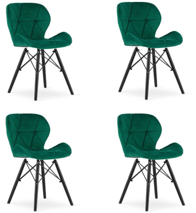 Сет столчиња Lago Chair Velvet, зелен велур, црни ногарки, 4 парчиња