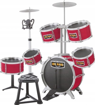 Set daullesh lodër MEGA CREATIVE Big Band, me pedale dhe cembal, e kuqe