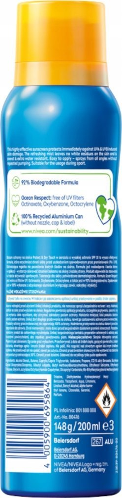 Sprej dielli Nivea Sun Protect &amp; Dry Touch Sun Mist SPF 30, 200 ml