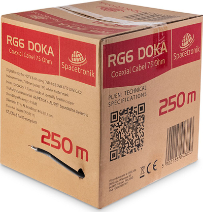 Kabllo koaksial Spacetronik RG6 Doka, 75 Ohm, 250 m, e zezë