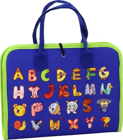 Lodër edukative valixhe Busy Board, sensorike, alfabet, blu