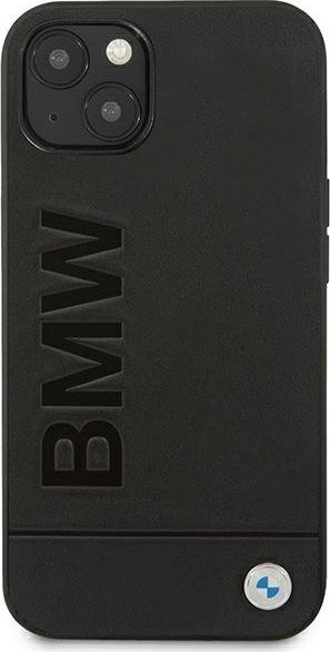 Këllëf telefoni BMW Leather Stamp për iPhone 14 Plus 6.7", lëkurë origjinale, hardcase, i zi