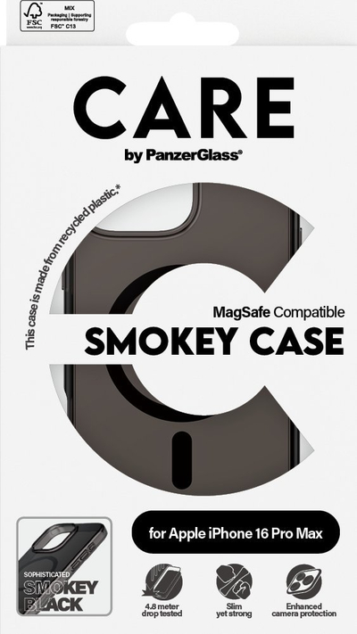 Mbështjellës PanzerGlass 0 CARE Flagship Urban Combat, MagSafe, për iPhone 16 Pro Max, i zi Smokey