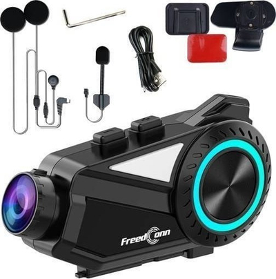 Interkom për motor Freedconn R3, Bluetooth, me incizim, i zi