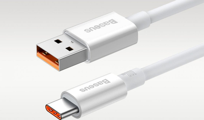 Kabllo USB Baseus Superior, USB A në USB C, 0.25 m, 100 W, e bardhë