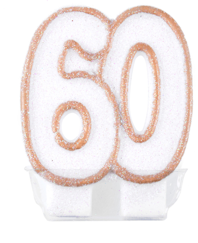 Qiri dekorativ Jubilee Candle 60, 7.5cm, i bardhë me të artë
