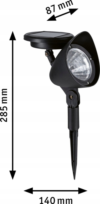 Соларен LED рефлектор Paulmann Solena, светлина 3000K, за градина, црн