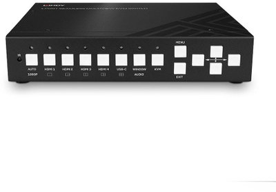 Switch KVM Lindy 5 Port Seamless Multiview, 4 hyrje, 4K, i zi