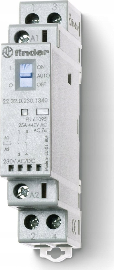 Kontaktor modular Finder 22.32.0.230.4540, 25A, 230V AC/DC, me LED