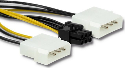 Kabllo adapter Qoltec 2x MOLEX në PCI-E 6 pin, 15cm, i zi
