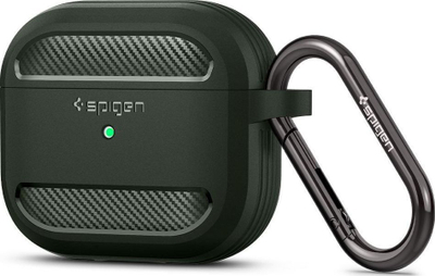 Kuti mbrojtëse Spigen Rugged Armor për Apple AirPods 3, me karabiner, jeshile
