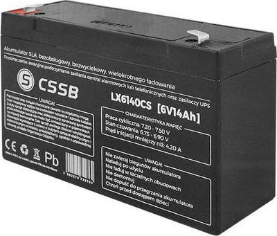Bateri AGM CSSB LX6140CS, 6V, 14Ah, e zezë