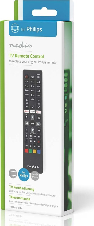 Telekomandë Nedis për TV Philips, me rreze infra të kuqe, me butona Netflix Amazon Prime Rakuten, ngjyrë e zezë