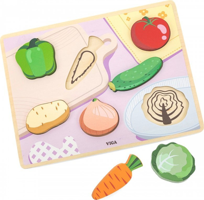 Puzzle druri Viga Toys Vegetables, 7 pjesë, për fëmijë 18M+, shumëngjyrësh