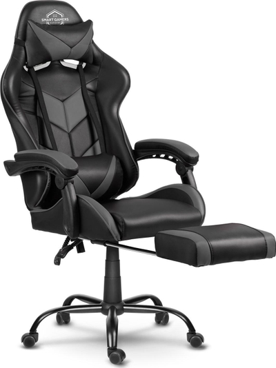 Karrige gaming Sofotel Cerber, me rrota, me mbajtëse këmbësh, e zezë me gri