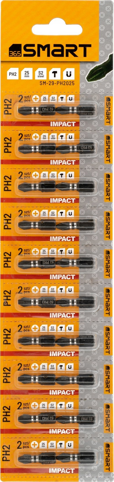Set biti SMART365 Impact PH2 SM-29-PH2025, 25mm, 2 copë, i zi