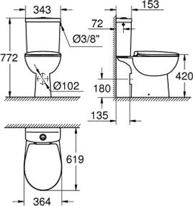 WC paketë në dysheme Grohe Bau Ceramic 39496000, rimless, SoftClose, e bardhë