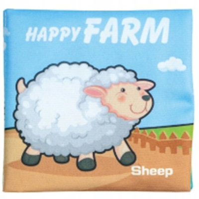 Libër tekstili për bebe E-Edu Happy Farm, 10x10cm, edukativ, shumëngjyrësh