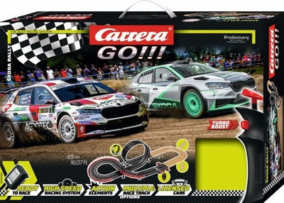 Pistë garash Carrera GO 62584 Skoda Rally, sistem analog, për fëmijë 6+