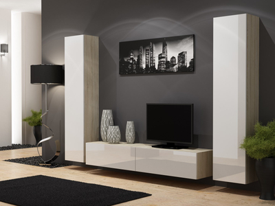 Kabinet muri VIGO 180, 180x40x30 cm, sonoma, e bardhë me shkëlqim