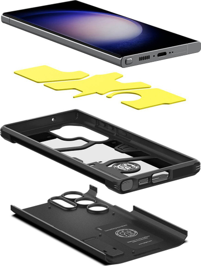 Mbulesë telefoni Spigen Tough Armor për Samsung Galaxy S23 Ultra, me mbajtëse, e zezë