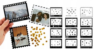 Set ngjitësash kornize LoveInstant, 12 copë, për Fuji Wide dhe Polaroid, të zeza e të bardha