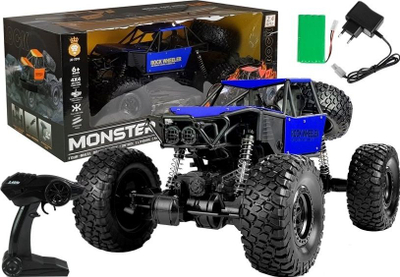 Makinë lodër Monster Truck Leantoys Rock Wheeler, me telekomandë, shkallë 1:8, blu