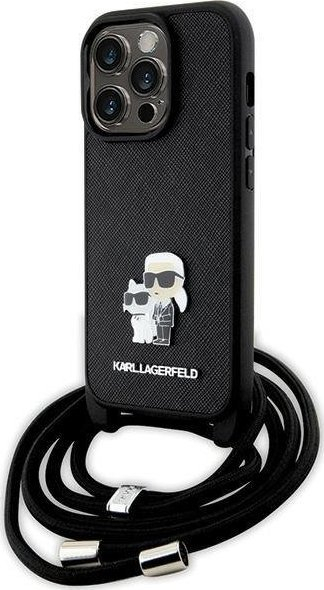 Mbrojtëse telefoni Karl Lagerfeld Crossbody, për iPhone 14 Pro 6.1", lëkurë ekologjike, e zezë