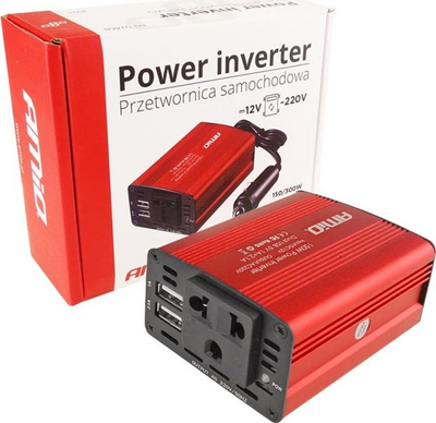 Inverter për makinë AMiO 02468, 12V në 230V, 300W, i kuq