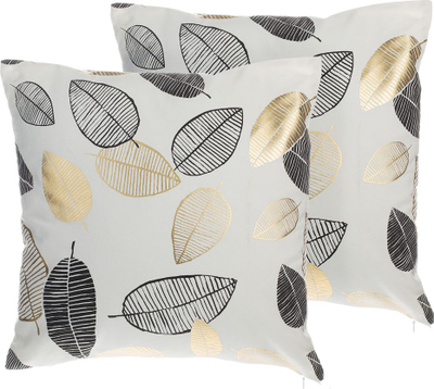 Set jastëkësh dekorativë Beliani LOTUS, 45x45 cm, pambuk, e bardhë me motive ari dhe të zeza