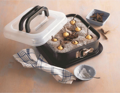 Tepsi katrore me kapëse Kaiser Bake&amp;Take, veshje jo-ngjitëse, kapak transporti, e zezë