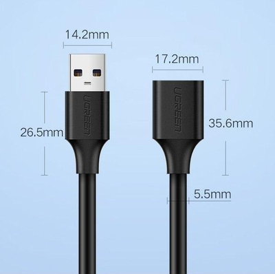 Kabllo USB në USB C Ugreen US184, USB 3.0, 1.5m, e zezë