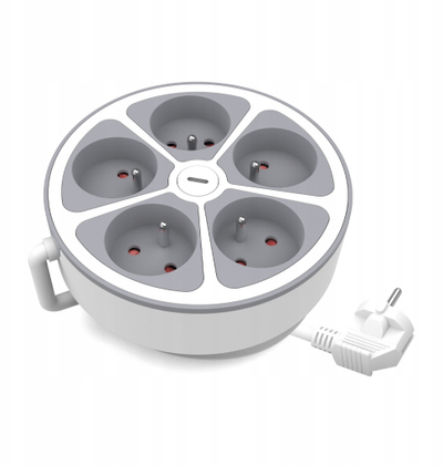 Zgjatës rryme PS-570WS/O/2 E, 5 prize, buton ON/OFF, gri e bardhë