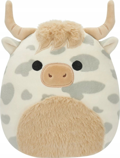 Lodër pelushi Squishmallows Borsa Highland Cow, 19cm, ultrasoft, gri me njolla