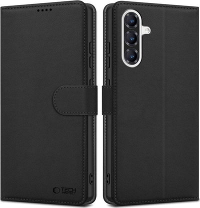 Këllëf-portofol Tech-Protect Wallet për Galaxy A56 5G, lëkurë eko, me stand, i zi mat