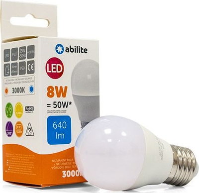 Poç LED Abilite MILKY GLASS V.WARM E27 8W/230V 640LM G45, dritë e bardhë e ngrohtë