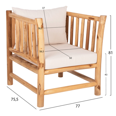 Set lounge kopshti Eddard HM9340, 4 pjesë, dru teak masiv, jastëkë të bardhë
