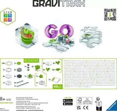 Set ndërtimi pistash Ravensburger GraviTrax GO Rotative Mini Starter, lodër STEM, për kalamaj 8+